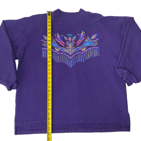 WEK THE WORLD Sweatshirt Womens Size 1 Purple Skiing Vail Vintage Mock Collar - Picture 8 of 9